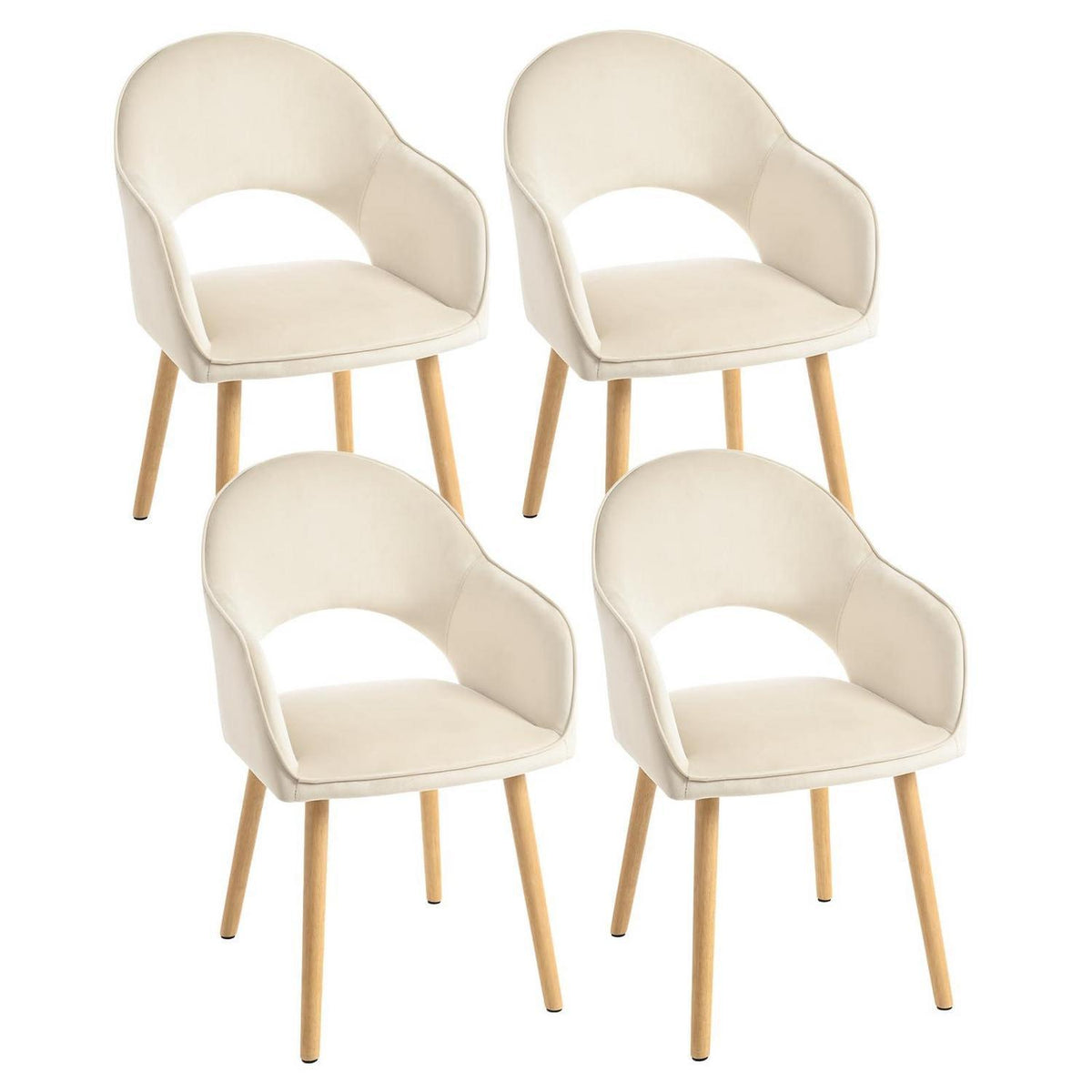 Esszimmerstühle Set Beige Samt mit Armlehnen & Holzbeinen
