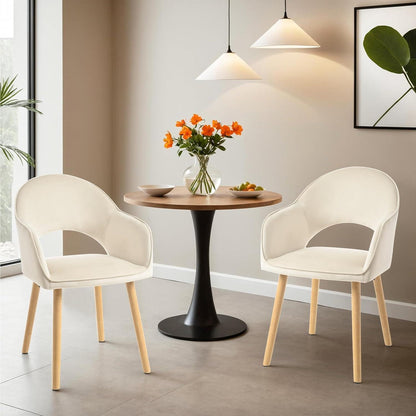 Esszimmerstühle Beige 2er Set mit Samt & Holzbeinen