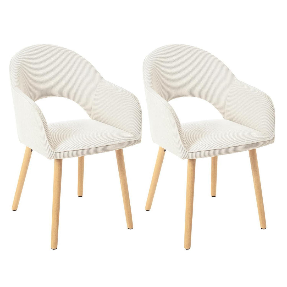 Esszimmerstuhl Cord Beige Holzbeine – 2er Set mit Armlehne