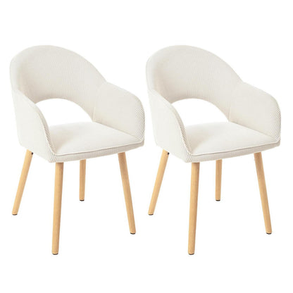 Esszimmerstuhl Cord Beige Holzbeine – 2er Set mit Armlehne