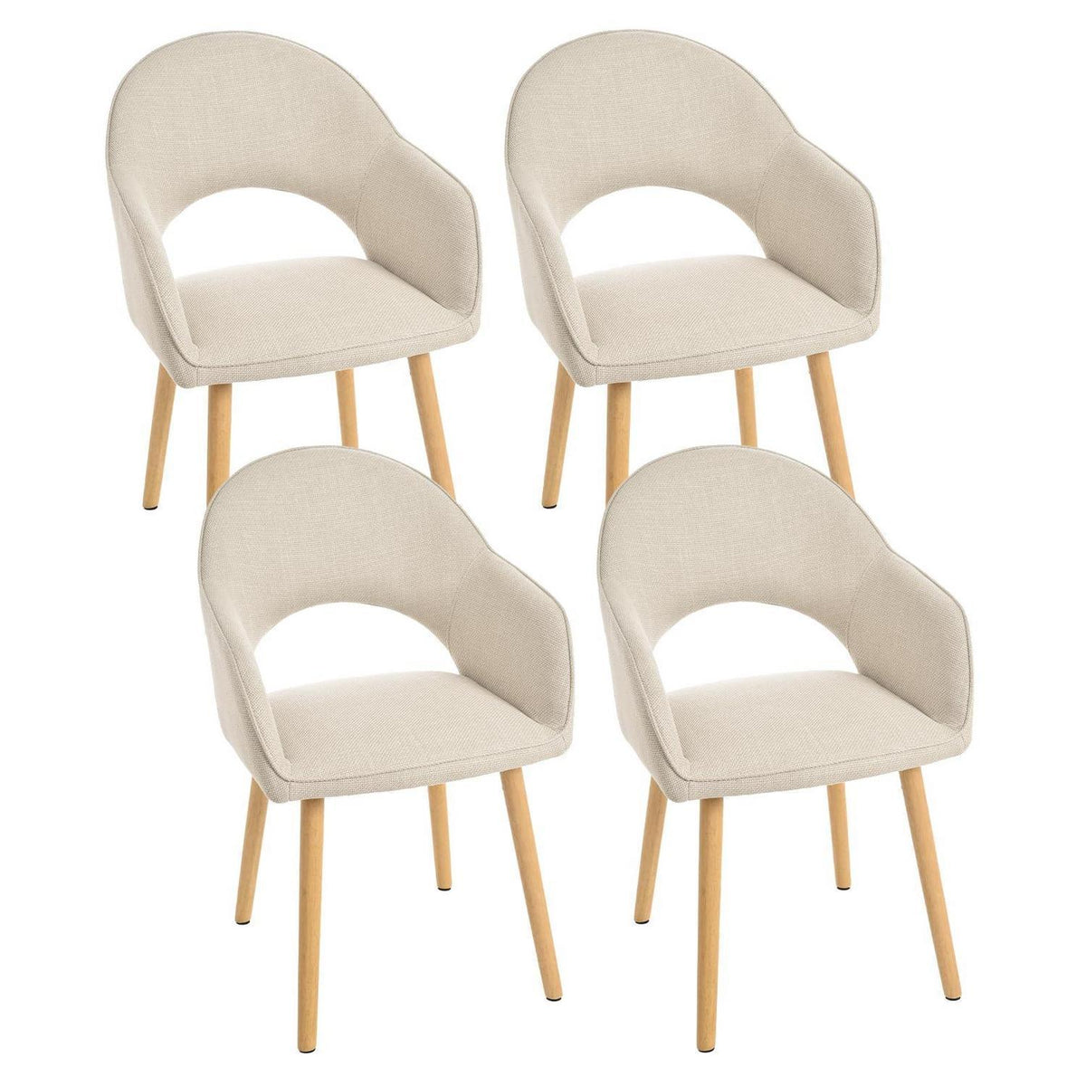 Esszimmerstühle Set Beige Holzbeine mit Armlehne – 4er Set