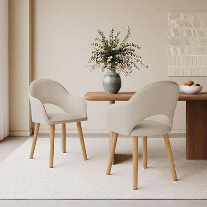 Esszimmerstühle Set Beige Holzbeine mit Armlehne – 4er Set