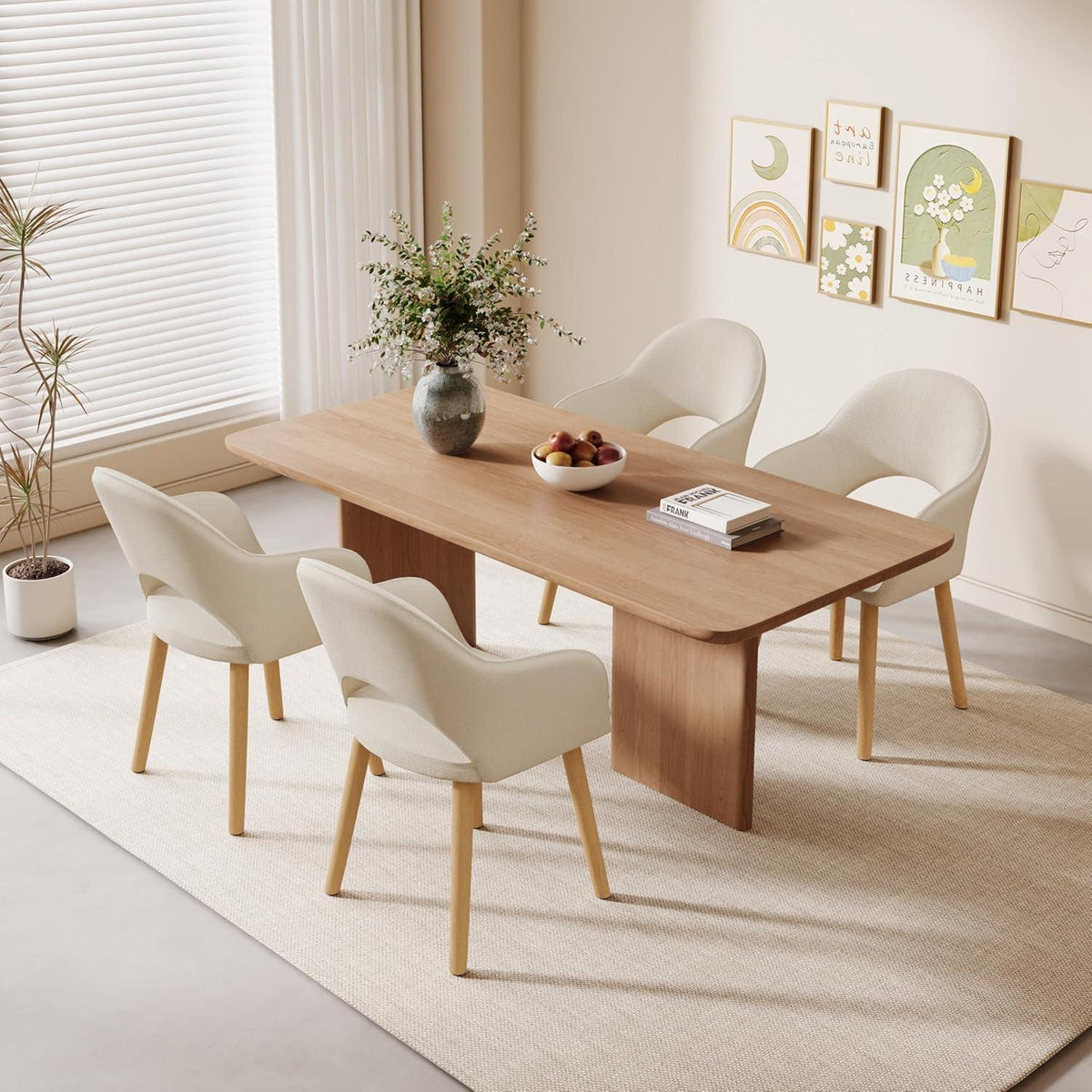 Esszimmerstühle 2er Set Beige mit Armlehne & Holzbeinen
