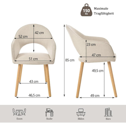 Esszimmerstühle 2er Set Beige mit Armlehne & Holzbeinen