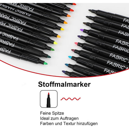 Textilstifte Set 20 Farben – Waschmaschinenfest & Feinspitze