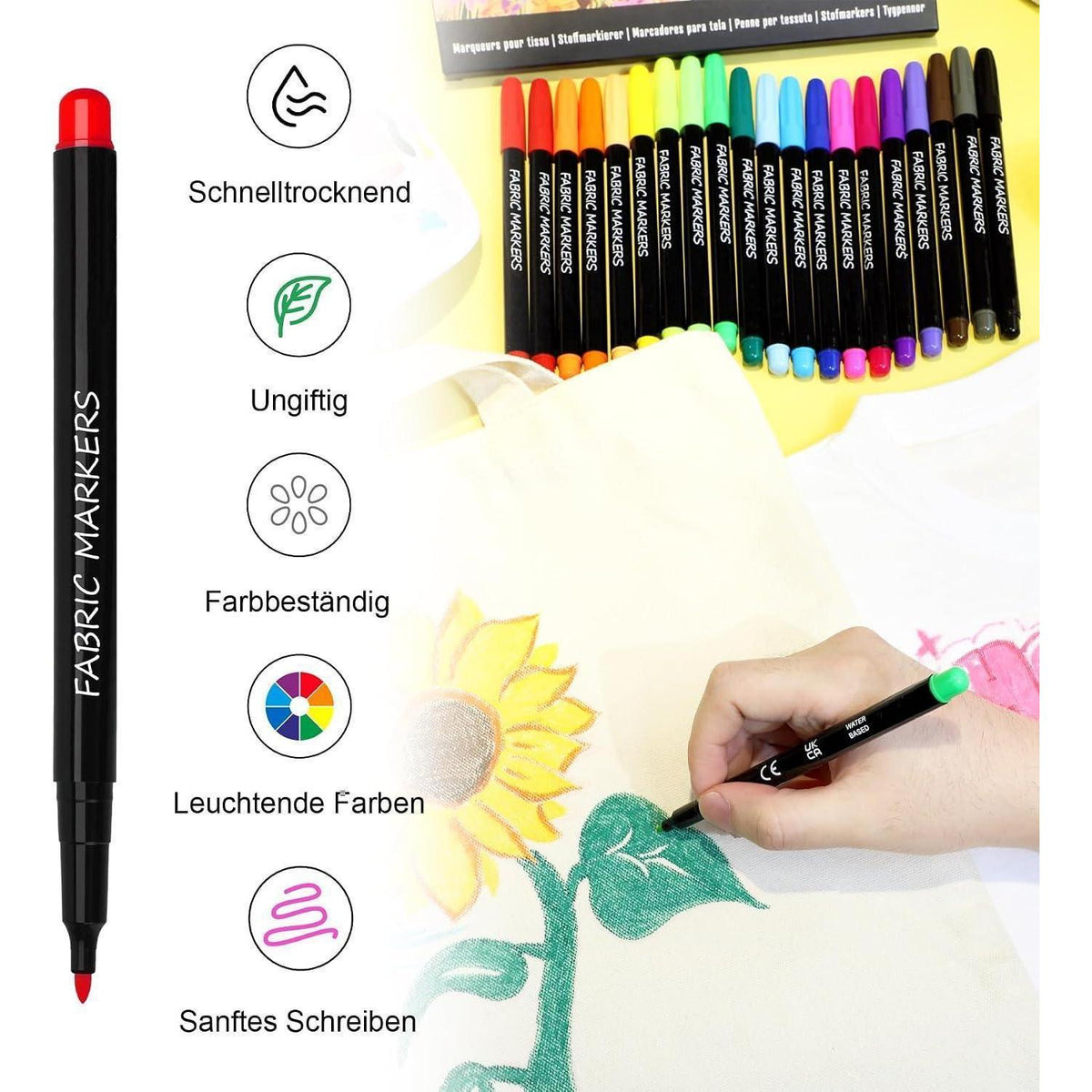 Textilstifte Set 20 Farben – Waschmaschinenfest & Feinspitze