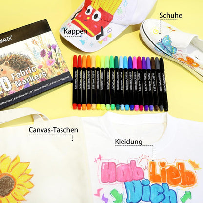 Textilstifte Set 20 Farben – Waschmaschinenfest & Feinspitze