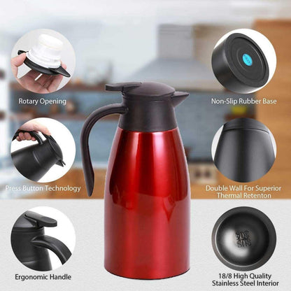 2L Edelstahl Thermoskanne – Isolierkanne für Kaffee & Tee