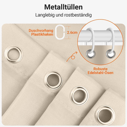 Textil Duschvorhang Beige 180x220cm Beschwerter Saum Wasserabweisend