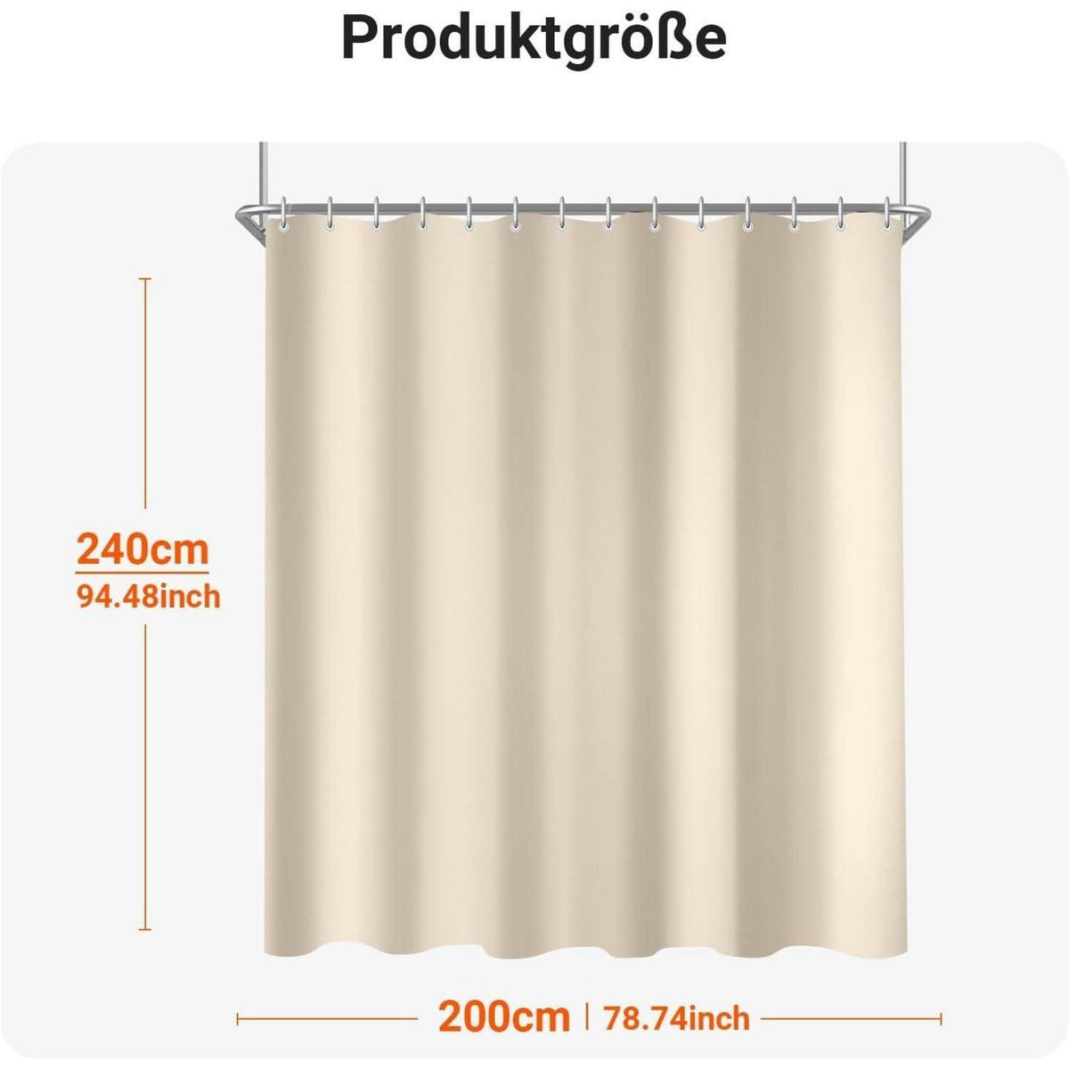 Duschvorhang 200x240cm Beige, Wasserabweisend, Beschwerter Saum