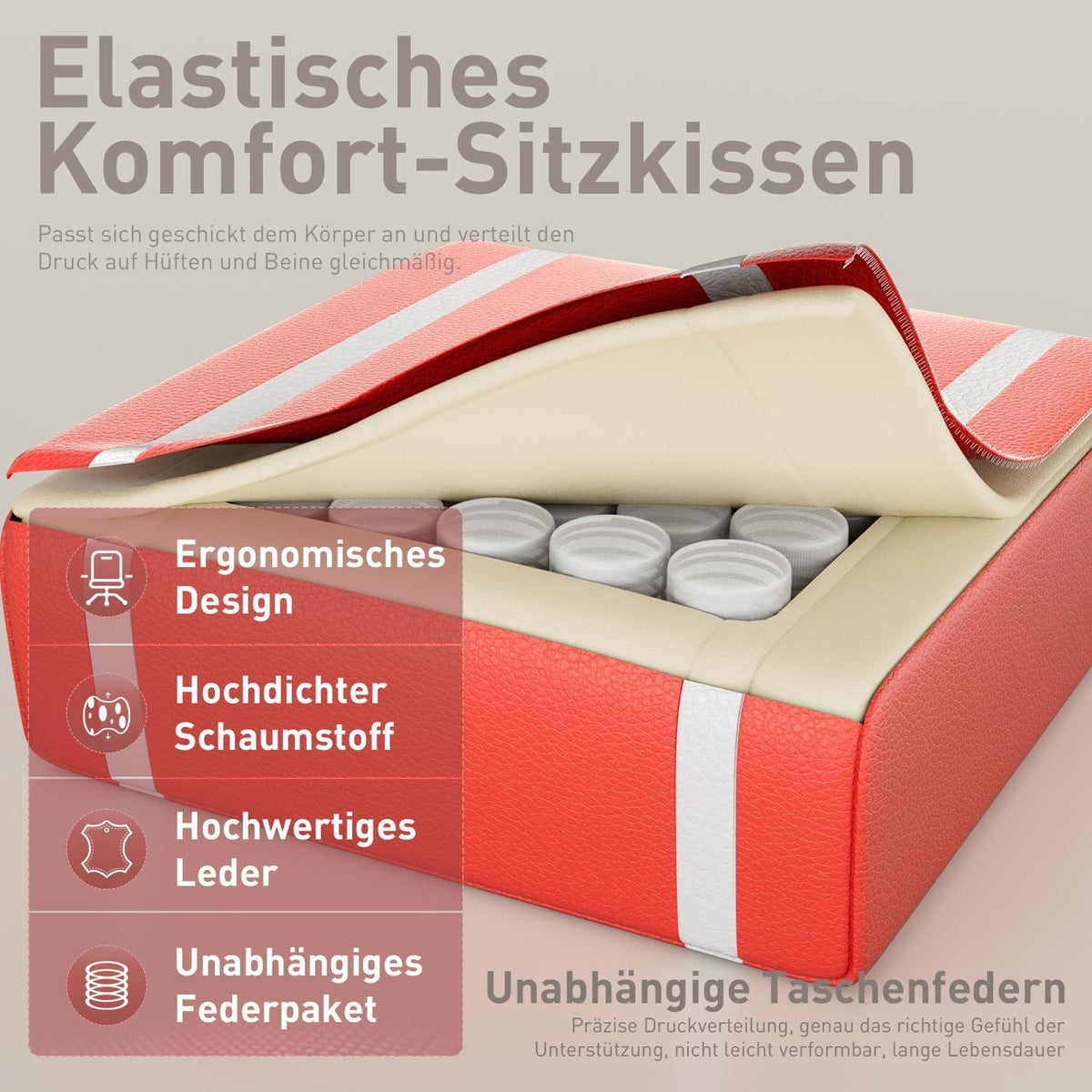 Gaming Stuhl Weiß-Rot, ergonomisch, Kopfstütze, Lendenkissen, PC Stuhl