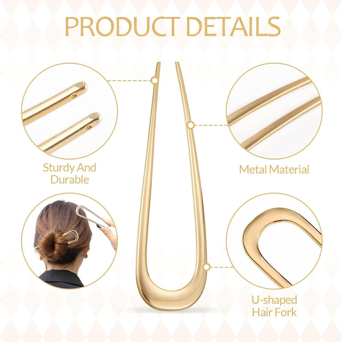 2er Set U-förmige Haarnadeln Metall 14cm Damen Mädchen Haarspangen Gold Silber
