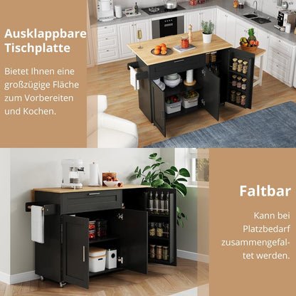 Mobiler Küchentisch Klappbar Eiche – Multifunktionaler Schrank mit Rollen