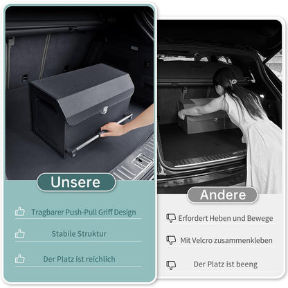 Auto Kofferraum Organizer mit Deckel & Griff - 52x29x31cm in Lederoptik