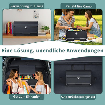Auto Kofferraum Organizer mit Deckel & Griff - 52x29x31cm in Lederoptik