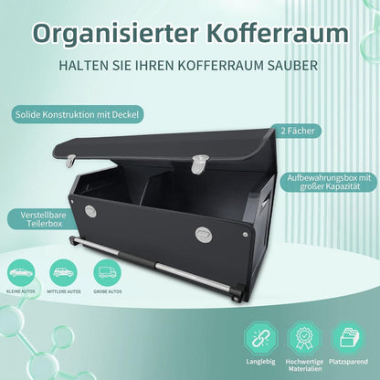 Auto Kofferraum Organizer mit Deckel & Griff - 52x29x31cm in Lederoptik