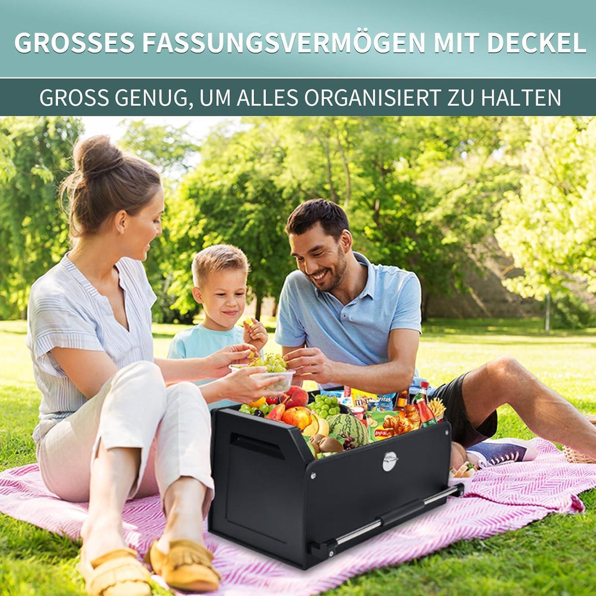 Auto Kofferraum Organizer mit Deckel & Griff - 52x29x31cm in Lederoptik