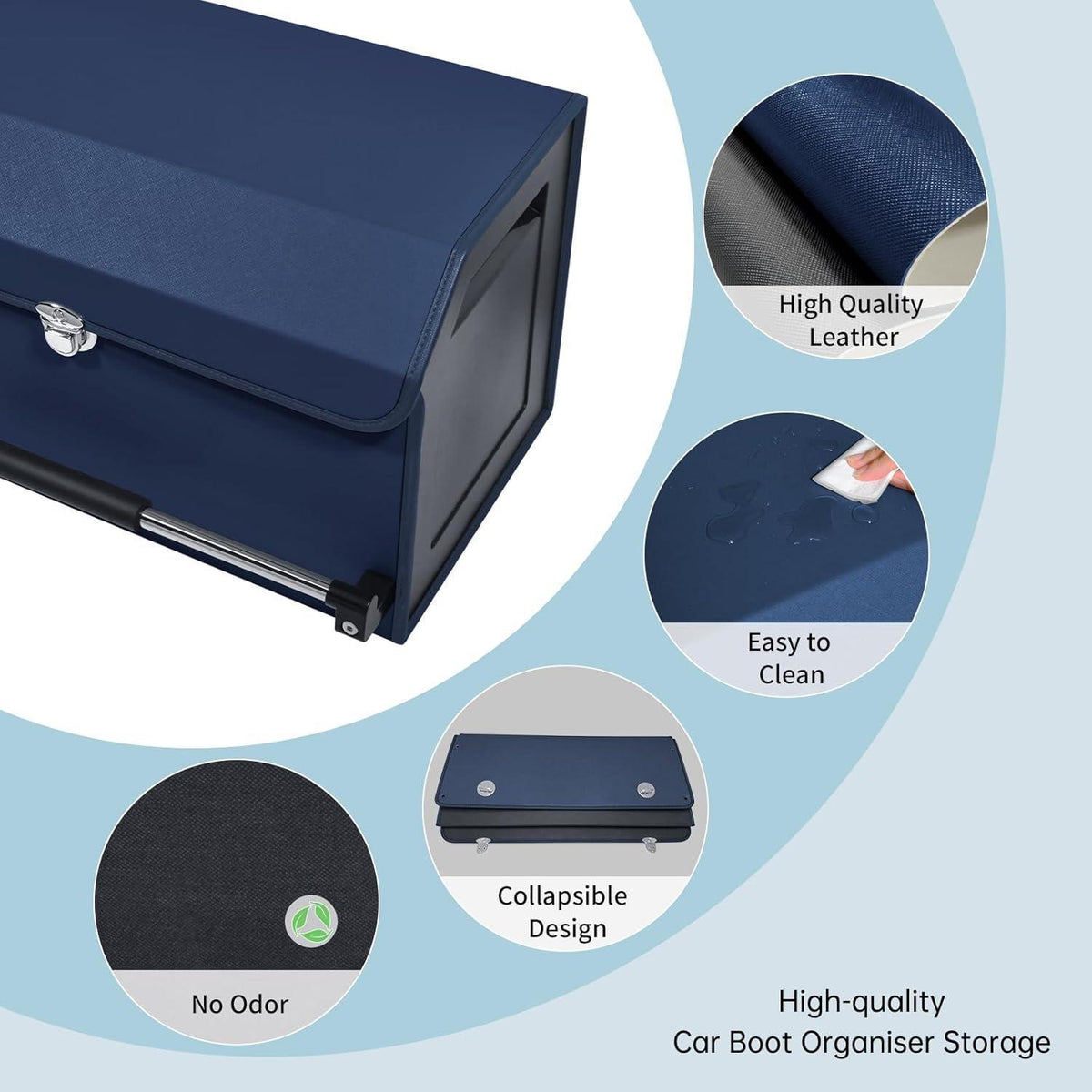 60L Kofferraum Organizer mit Deckel – Blau in Lederoptik