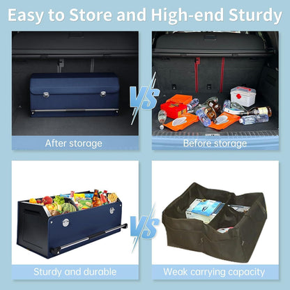 60L Kofferraum Organizer mit Deckel – Blau in Lederoptik