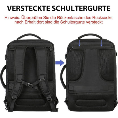 50L Handgepäck Rucksack erweiterbar, schwarz