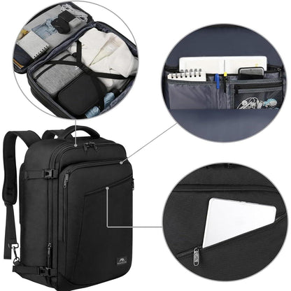 50L Handgepäck Rucksack erweiterbar, schwarz