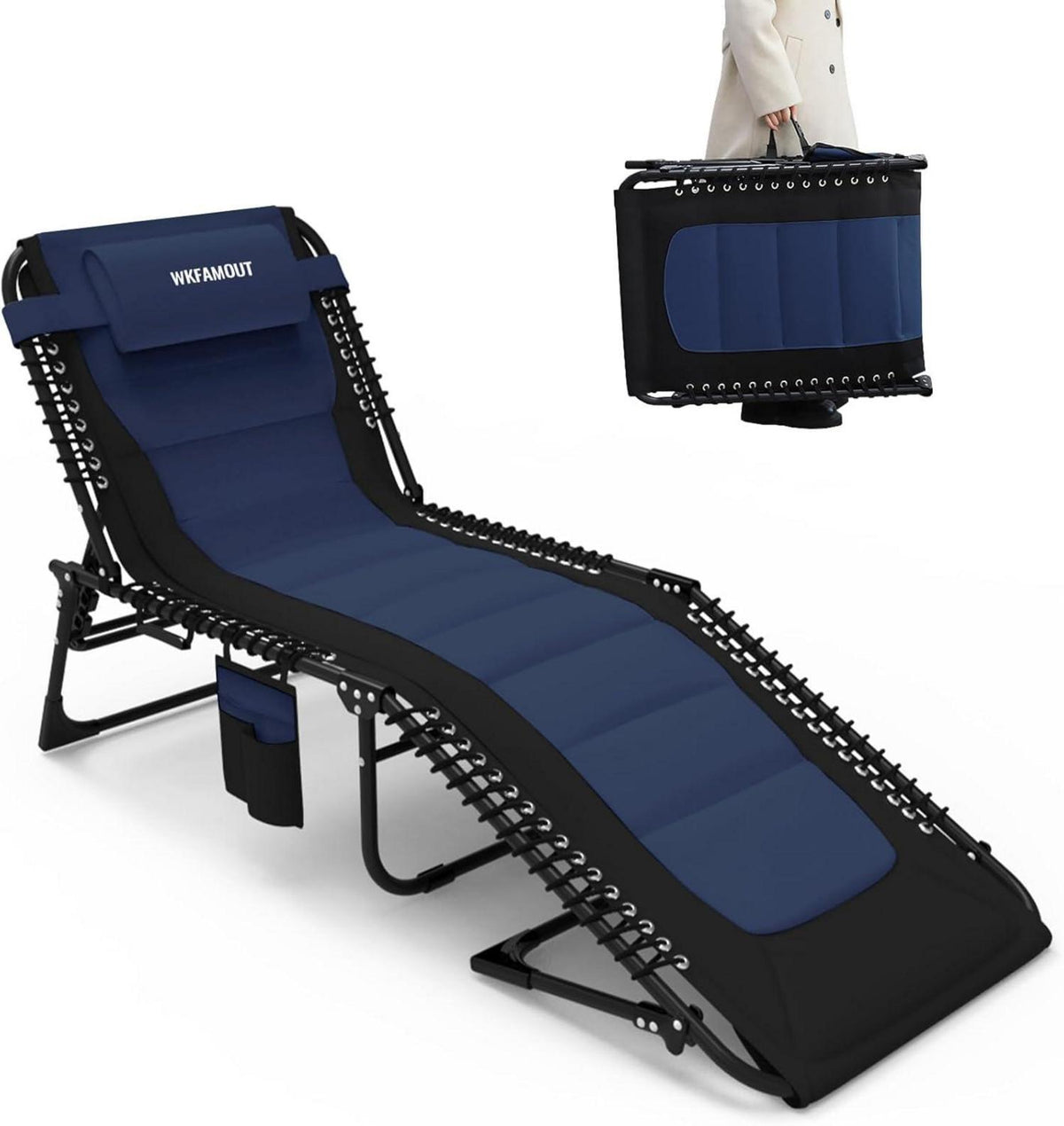 XXL Sonnenliege Klappbar Verstellbarer Rückenlehne Outdoor 150KG Navy
