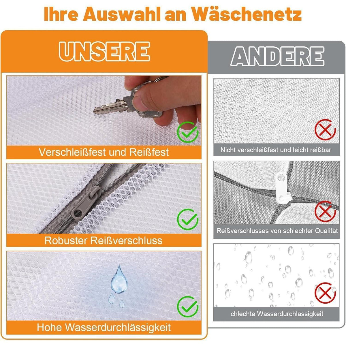 5 Wäschenetze für Waschmaschine | Fein & Grobmaschig | Schützt Kleidung