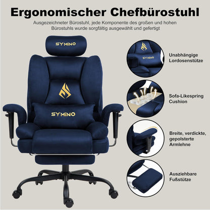 Symino Gaming Stuhl Bürostuhl mit Fußstütze ergonomisch höhenverstellbar 130kg Blau