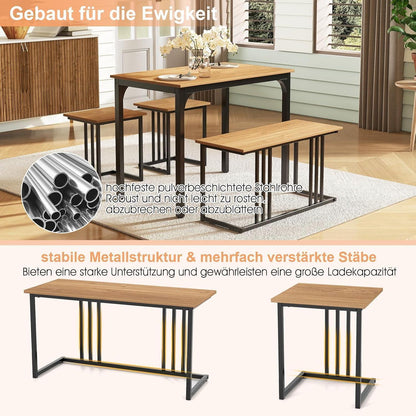 Esszimmer Set 4-teilig mit Tisch, Bank & Hockern (Natur)