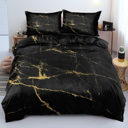 4tlg. Bettwäsche Set Marmor Schwarz Gold 135x200 cm
