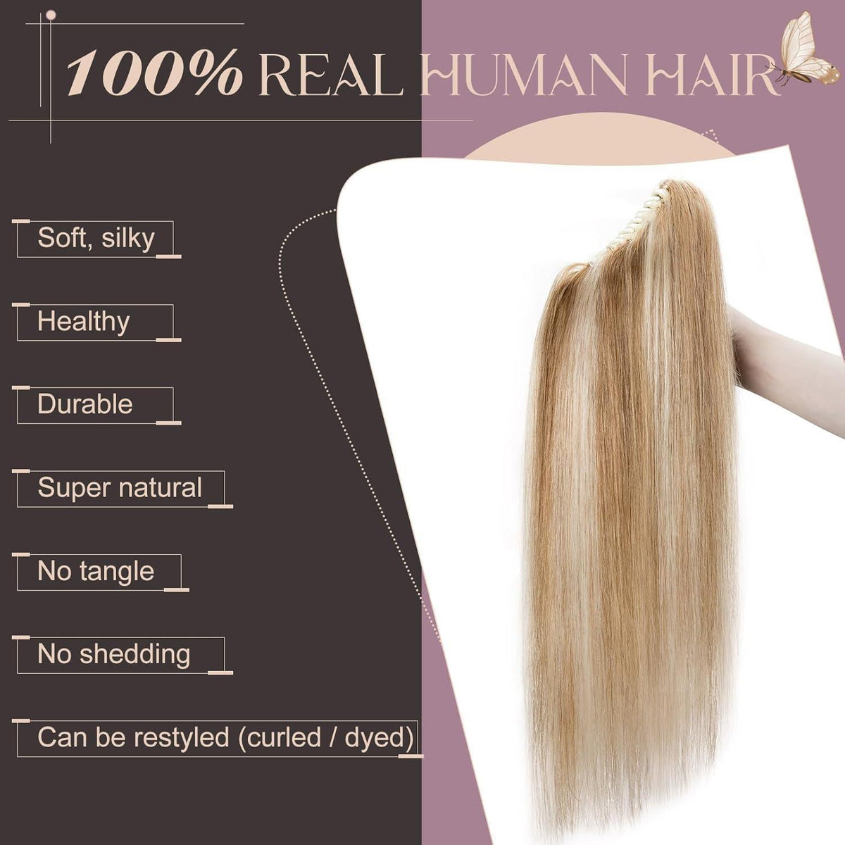 Remy Echthaar Pferdeschwanz Zopf #12/613 Goldbraun Blond