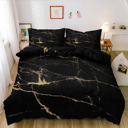 Marmor Bettwäsche Set Schwarz Gold 135x200 cm Mikrofaser