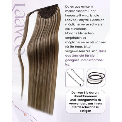 Echthaar Zopfverlängerung Braun mit Highlights 45cm