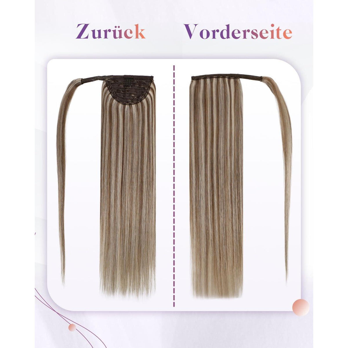 Echthaar Zopfverlängerung Braun mit Highlights 45cm