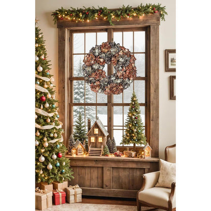 Künstlicher Hortensienkranz 61cm Braun für Weihnachten