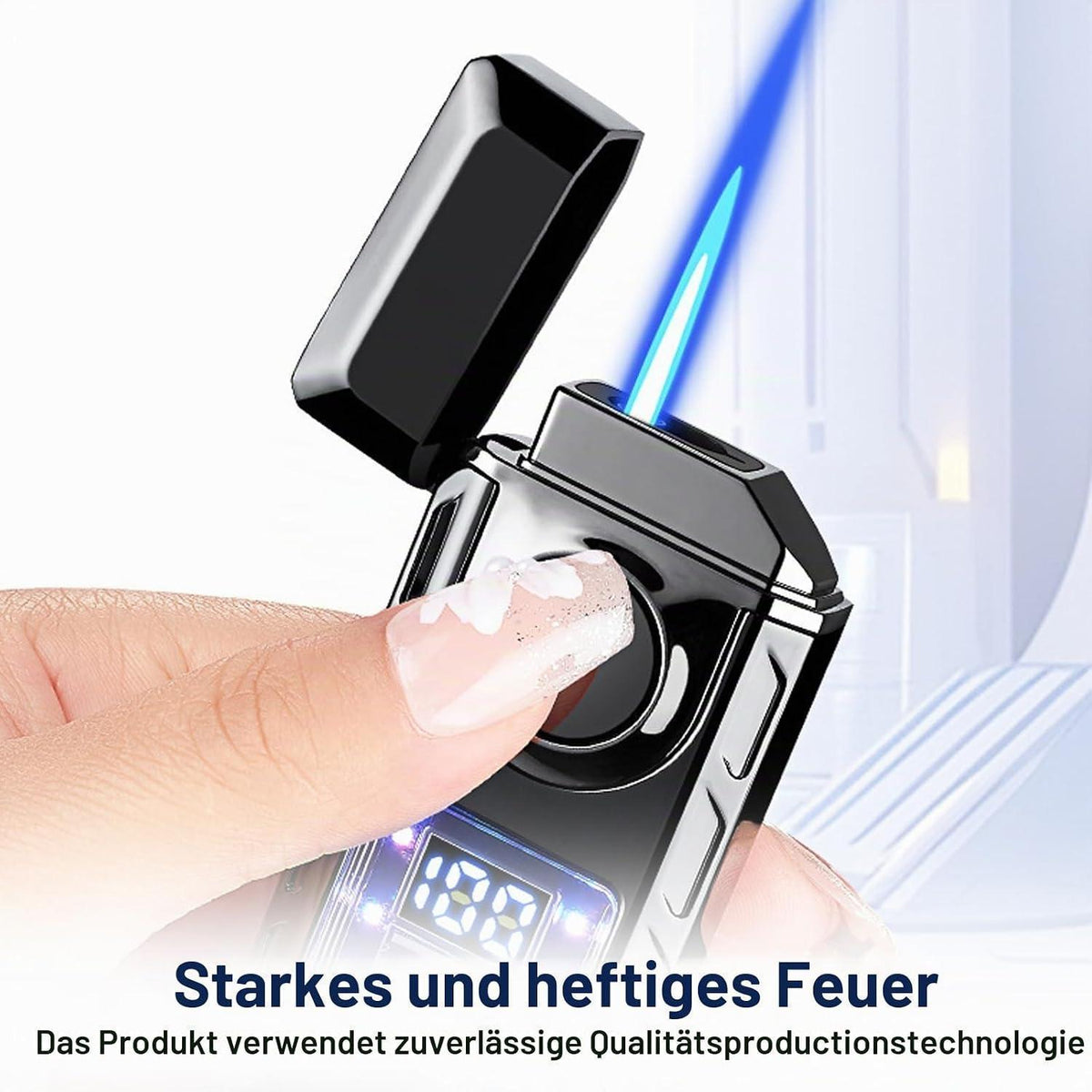 Metall Doppelflammenfeuerzeug mit Sichtfenster & Nachfüllbar