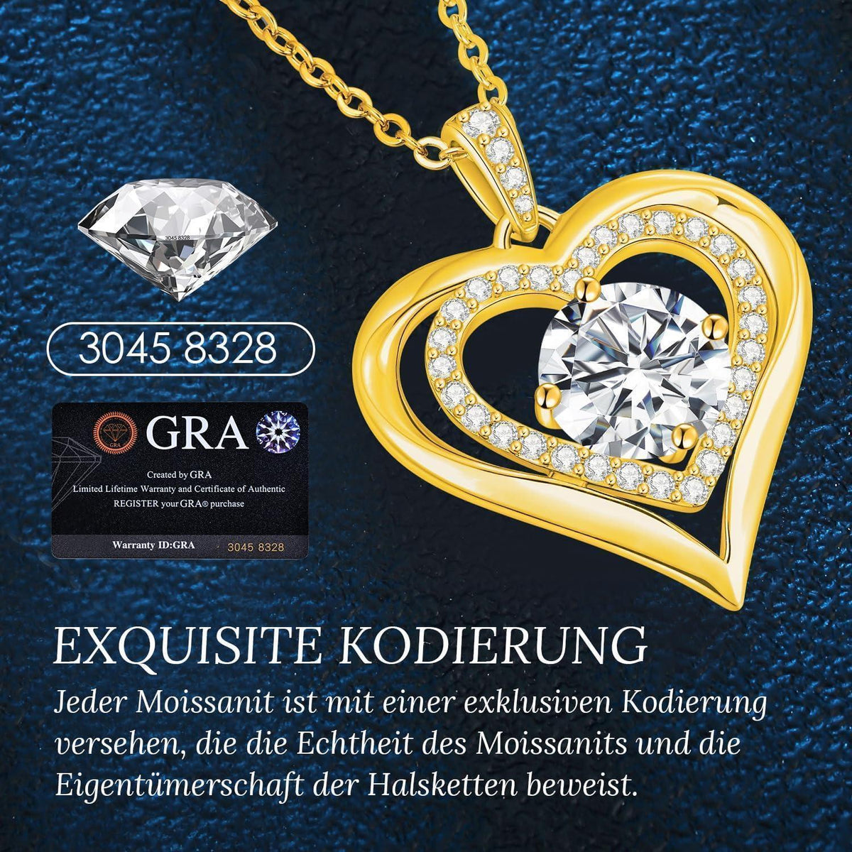 Silber Herz Halskette Damen Moissanite vergoldet