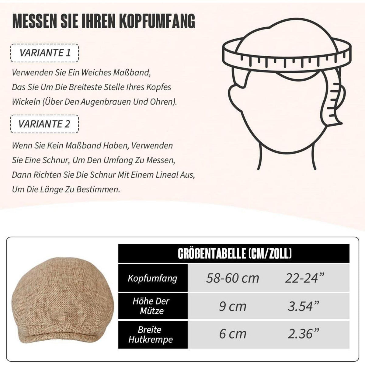 Schiebermütze Herren Baumwolle Leinen – Gatsby Flatcap Khaki L