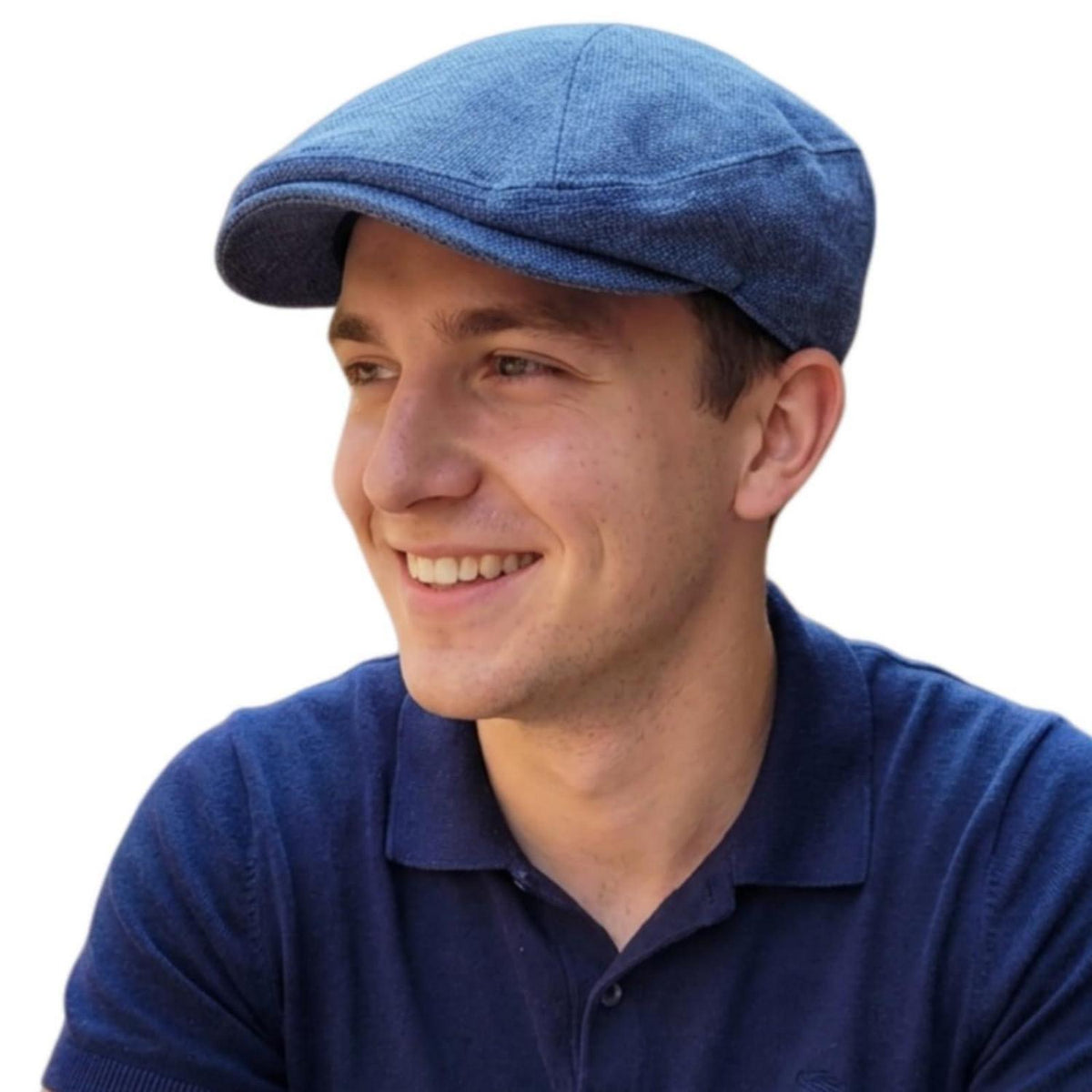 Schiebermütze Herren Baumwolle Leinen Blau - Gatsby Flatcap Größe L