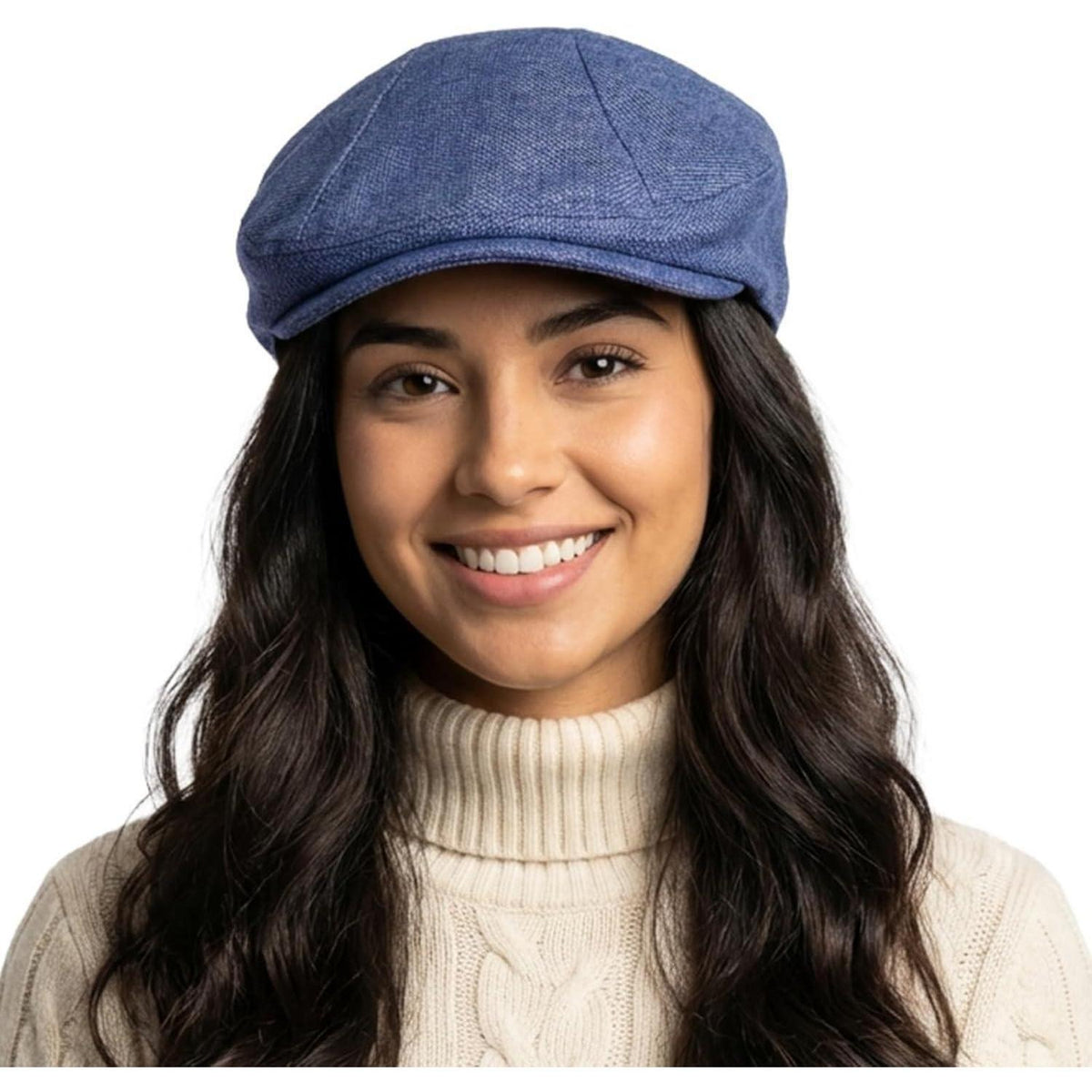 Schiebermütze Herren Baumwolle Leinen Blau - Gatsby Flatcap Größe L