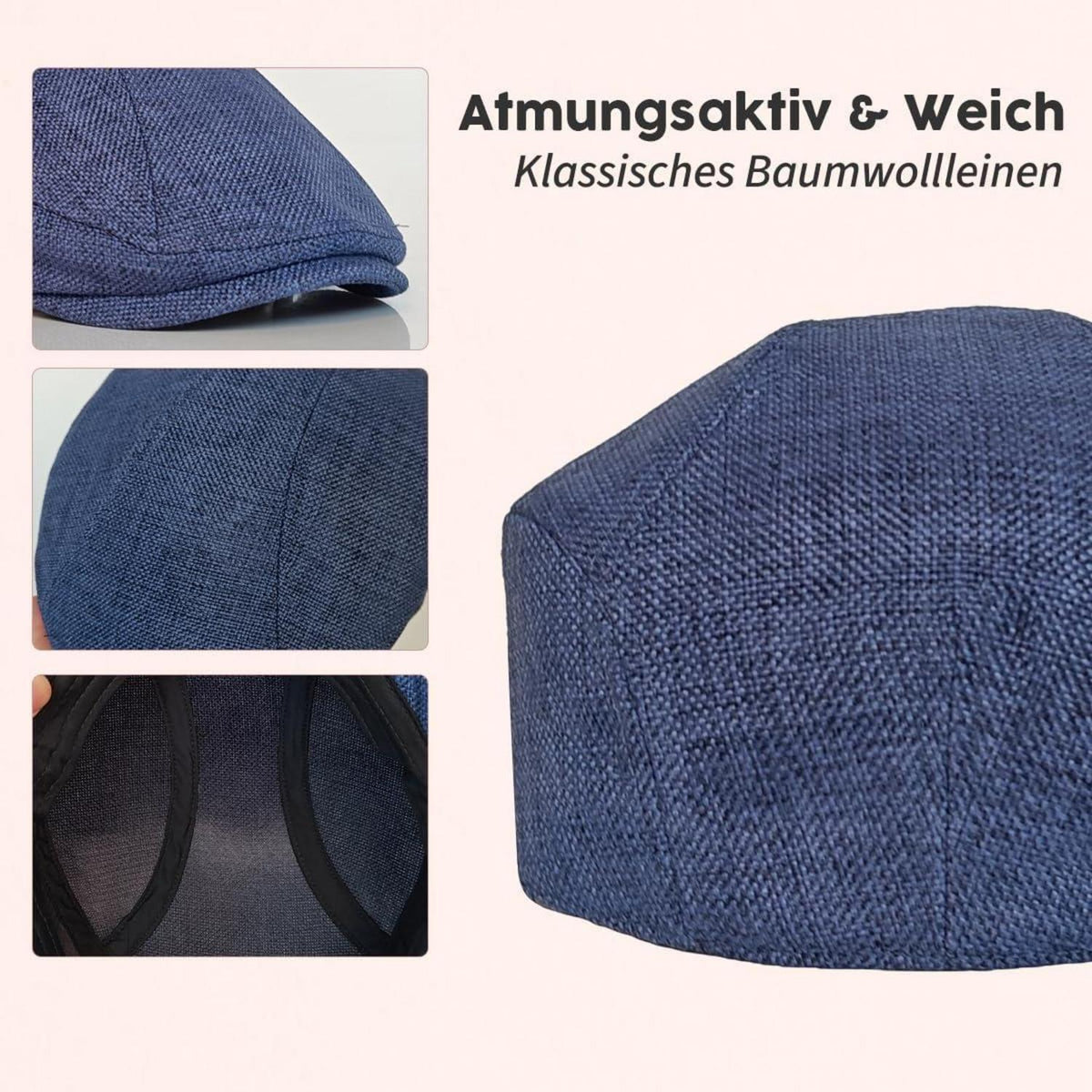 Schiebermütze Herren Baumwolle Leinen Blau - Gatsby Flatcap Größe L