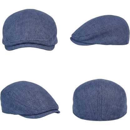 Schiebermütze Herren Baumwolle Leinen Blau - Gatsby Flatcap Größe L