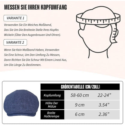 Schiebermütze Herren Baumwolle Leinen Blau - Gatsby Flatcap Größe L