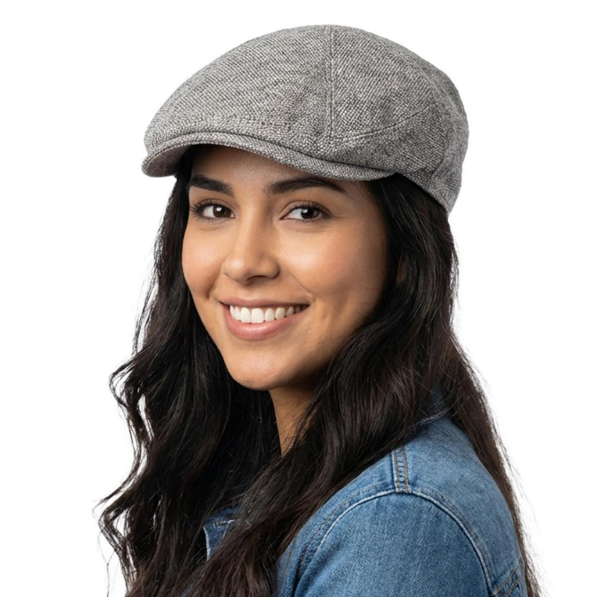 Schiebermütze Herren Baumwolle Leinen Grau - Gatsby Flatcap Newsboy Cap