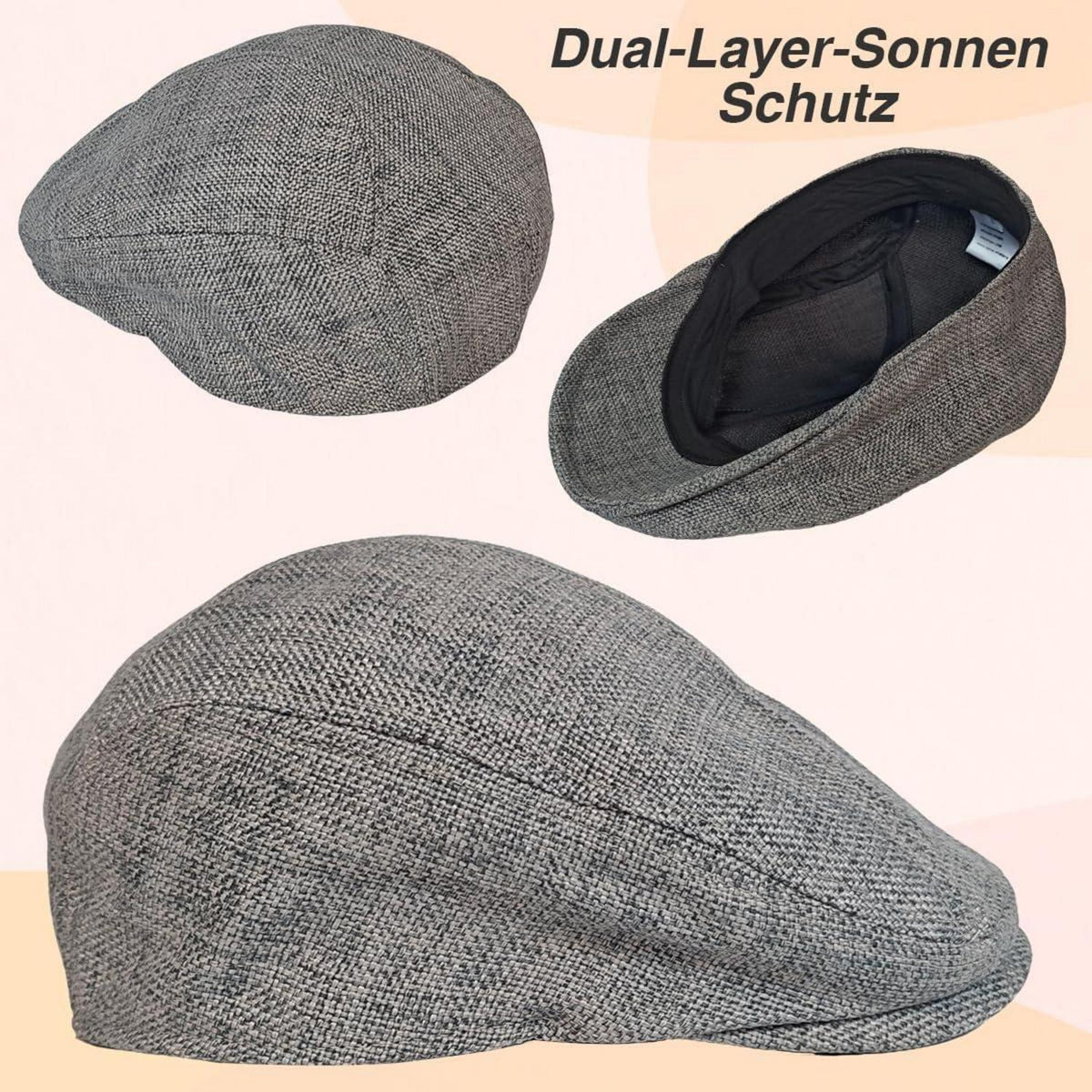 Schiebermütze Herren Baumwolle Leinen Grau - Gatsby Flatcap Newsboy Cap