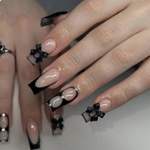 Schwarze Schleifen Press on Nägel French Tip Sarg 24 Stück