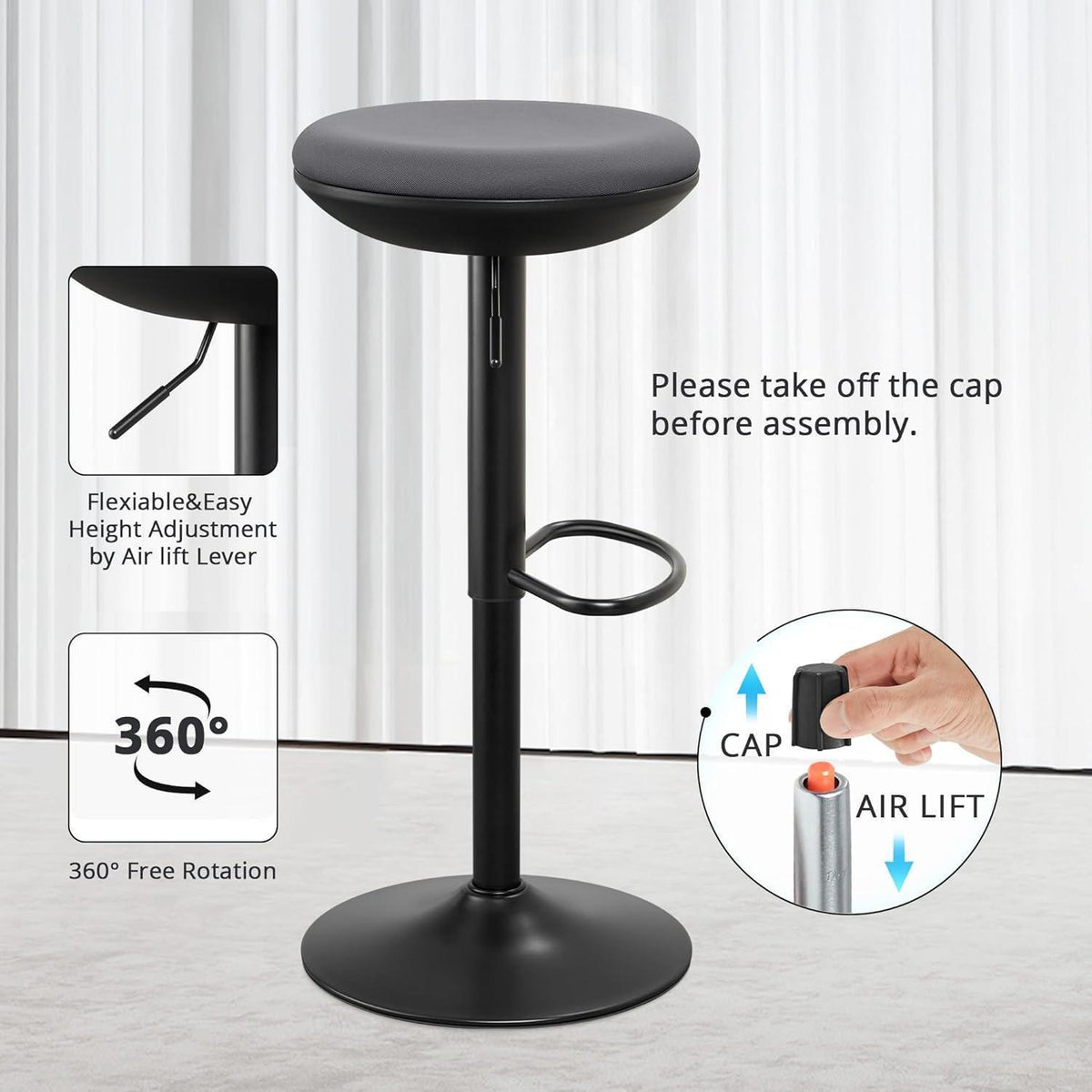 Ergonomischer Stehhocker höhenverstellbar 360° drehbar Grau