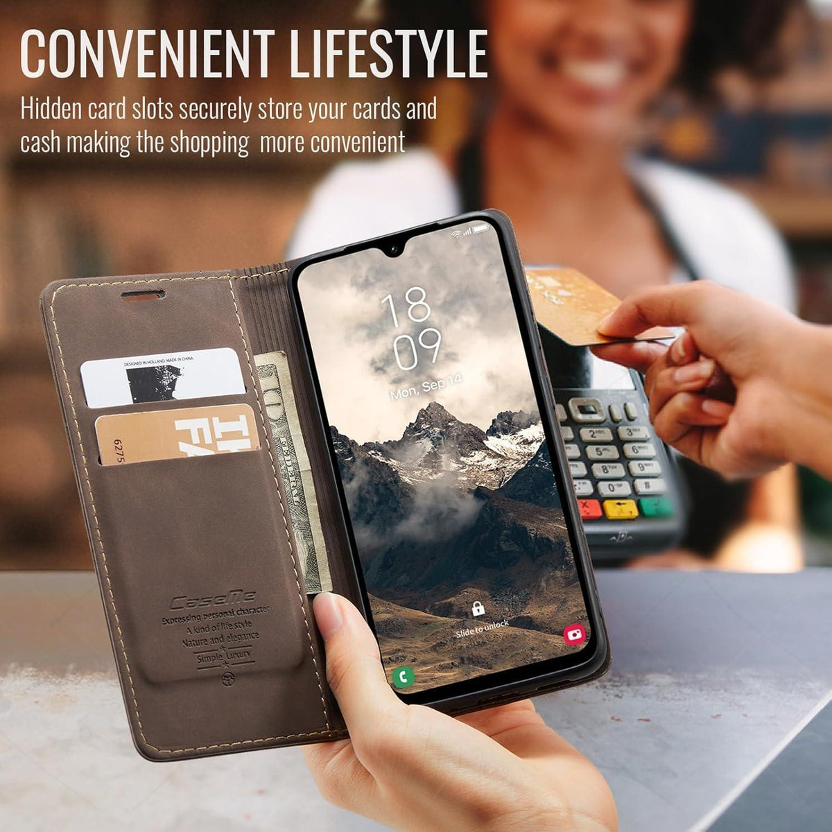 Klapphülle für Samsung Galaxy A26 5G mit Kartenfach und Ständer - Kaffee in Lederoptik