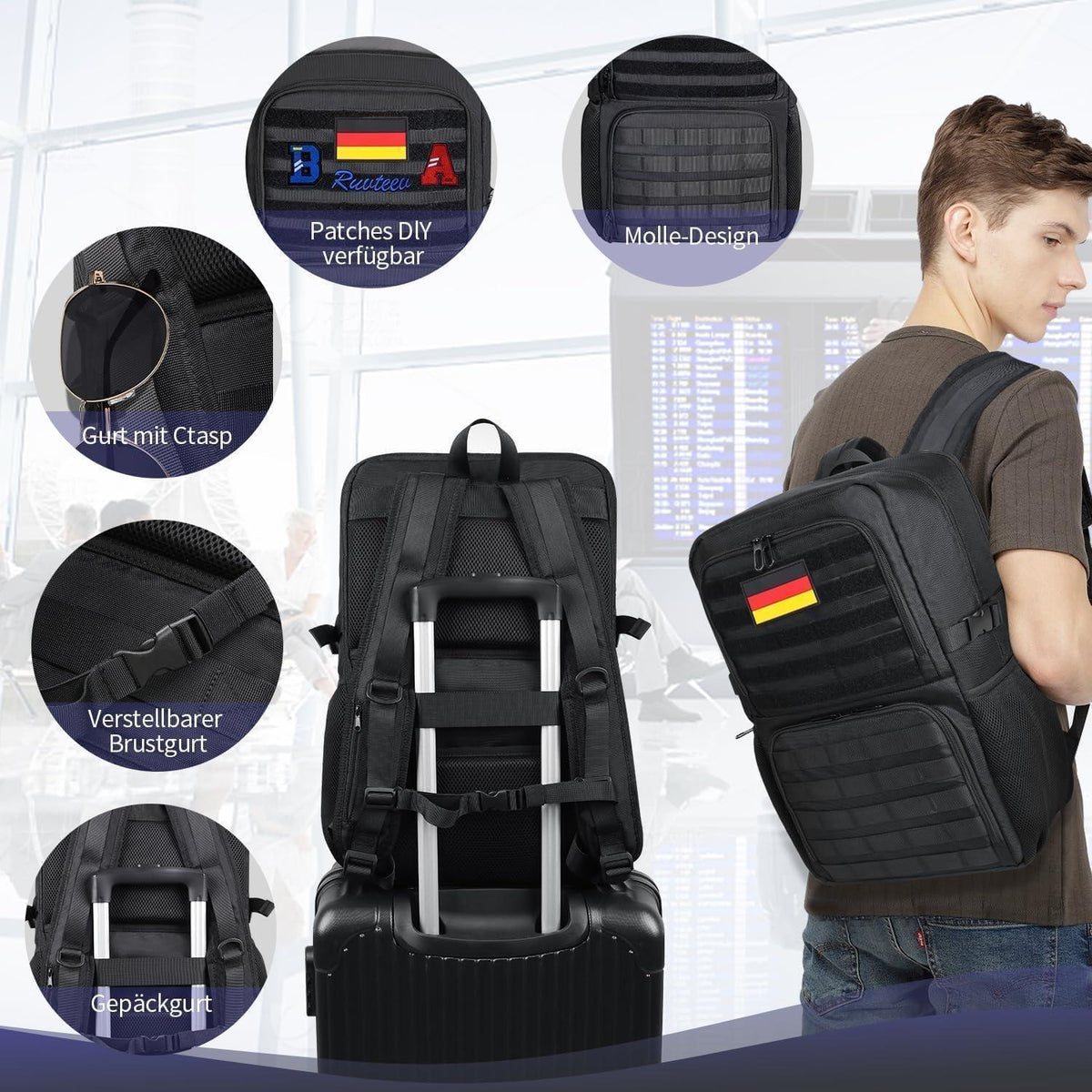 17.3 Zoll Laptop Rucksack mit Kühlfach & Molle-System Schwarz