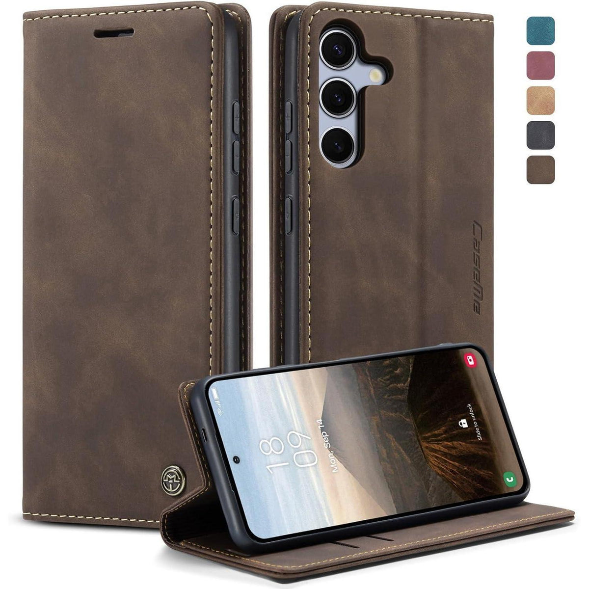 Klapphülle für Samsung Galaxy S25 5G Kaffee mit Kartenfach in Lederoptik